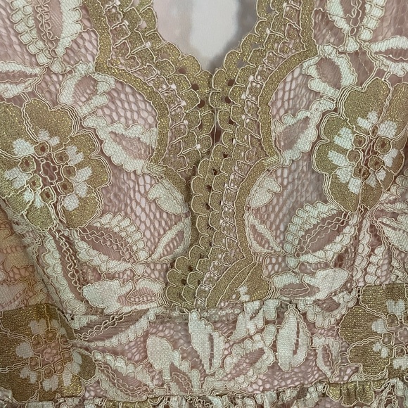 Sui by Anna Sui women’s pink and gold lace fit and flare Midi dress size: Large - Picture 4 of 9
